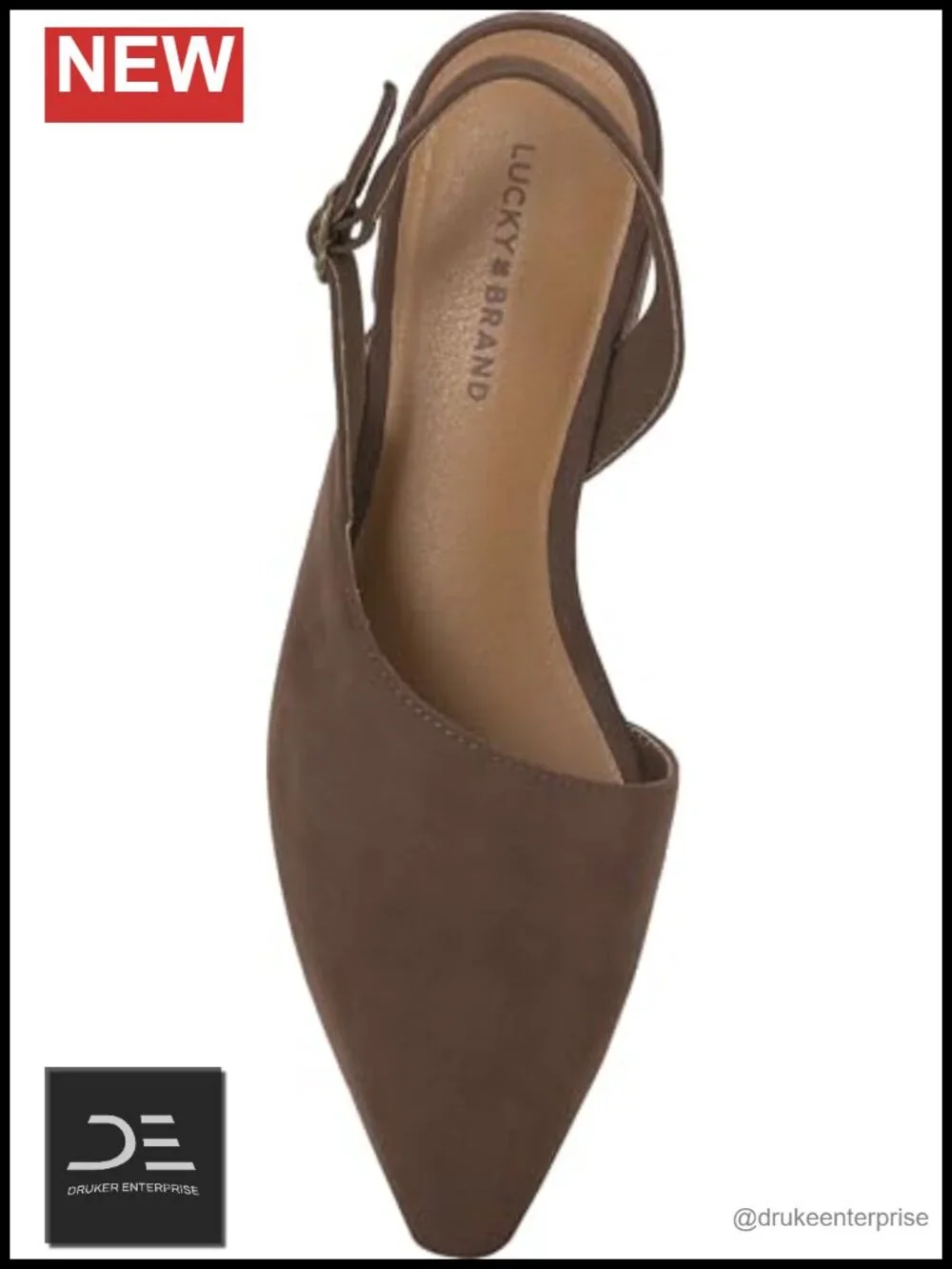 Suede Slingback Flats with Block Heel Adjustable Buckle